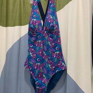 Boden Paros Floral One Piece Swimsuit Jungle Bloom vibrant Teal Pink Sizeus4-NFS